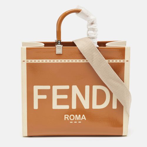 Beige Canvas and Patent Leather Medium Sunshine Shopper Tote - Fendi - Modalova