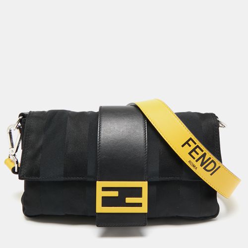 Leather and Nylon Pequin Stripe Baguette Flap Bag - Fendi - Modalova