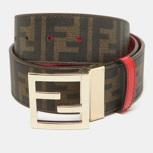 Red Zucca Coated Canvas and Patent Leather FF Logo Belt 85 CM - Fendi - Modalova