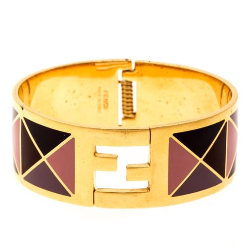 The sta Geometric Enamel Gold Tone Wide Bracelet M - Fendi - Modalova