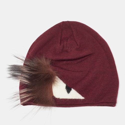 Wool Monster Eye Fur Detail Beanie (One Size) - Fendi - Modalova