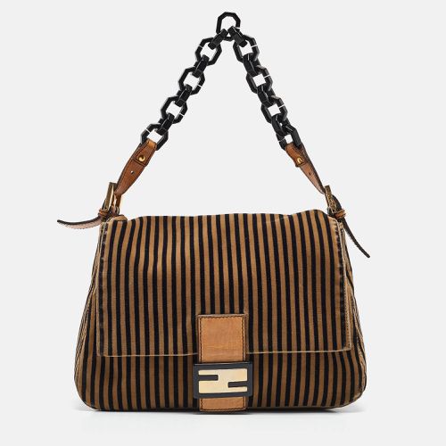 Black Stripe Velvet and Leather Mama Shoulder Bag - Fendi - Modalova