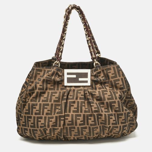 Tobacco Zucca Canvas and Patent Leather Large Mia Shoulder Bag - Fendi - Modalova