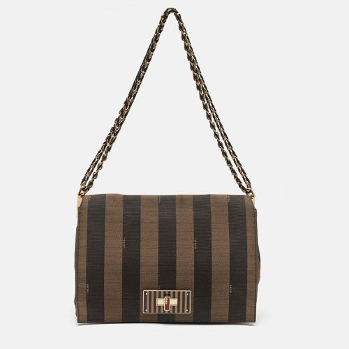 Tobacco Pequin Stripe Canvas Large Claudia Shoulder Bag - Fendi - Modalova