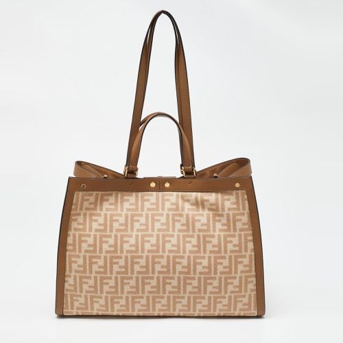 Brown Zucca Wool and Leather Medium FF Peekaboo X Tote - Fendi - Modalova