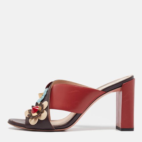 Brown Leather Flowerland Slide Sandals Size 37 - Fendi - Modalova