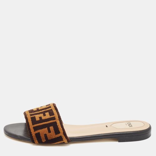 Two Tone Zucca Velvet Flat Slides Size 38 - Fendi - Modalova