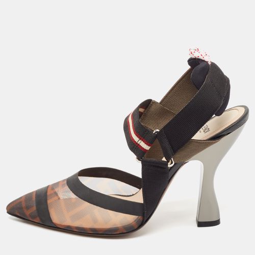 Brown Zucca Mesh and Fabric Colibri Pumps Size 38 - Fendi - Modalova