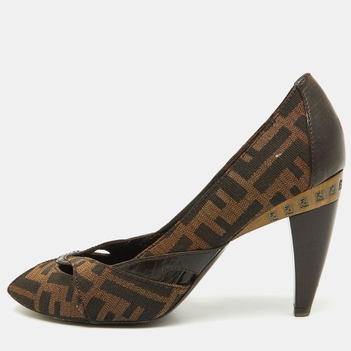 Tobacco Zucca Canvas and Leather Peep Toe Pumps Size 38 - Fendi - Modalova