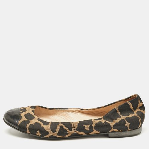 Black Patent Leather And Canvas Leopard Print Cap Toe Ballet Flats Size 39 - Fendi - Modalova