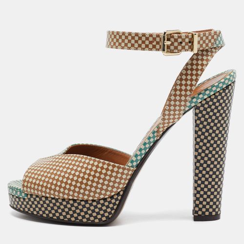 Green Checkered Leather Platform Ankle Strap Sandals Size 39 - Fendi - Modalova