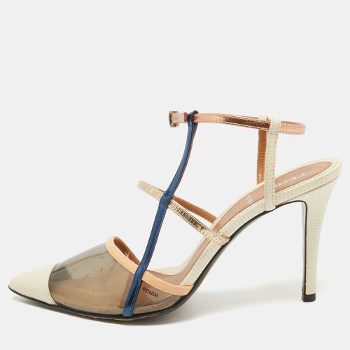 Tricolor Lizard Embossed Leather and PVC Slingback Pointed Toe Pumps Size 38 - Fendi - Modalova