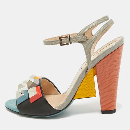 Grey Leather and Embossed Lizard Fantasia Sandals Size 35 - Fendi - Modalova