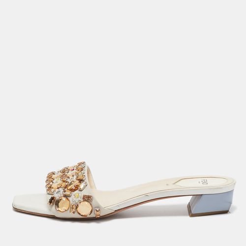 Leather Crystal Embellished Flat Slides Size 39 - Fendi - Modalova