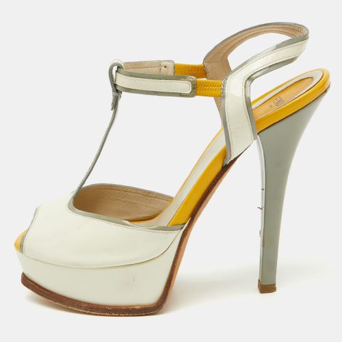 Tri Color Patent Leather T- Strap sta Platform Sandals Size 40 - Fendi - Modalova