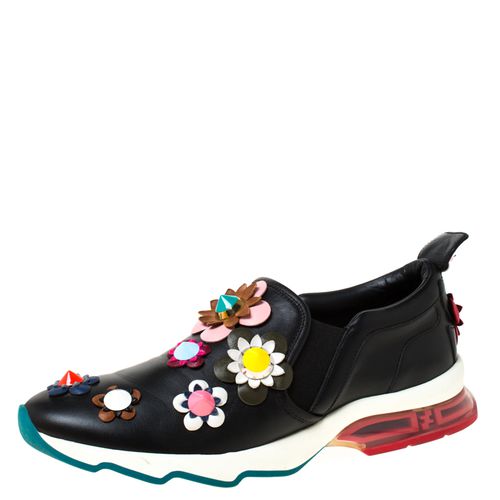 Black Leather Flowerland Ffast Slip On Sneakers Size 40 - Fendi - Modalova