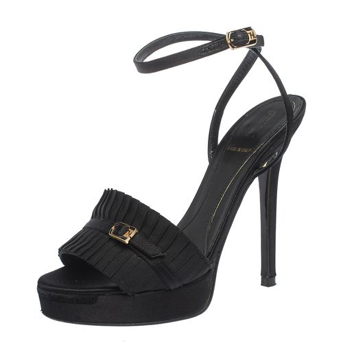 Satin Pleated Detail And FF Logo Buckle Ankle Strap Platform Sandals Size 35 - Fendi - Modalova