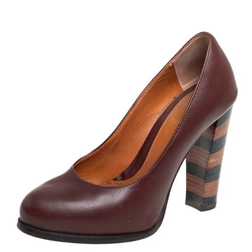 Leather Pequin Block Heel Pumps Size 35 - Fendi - Modalova