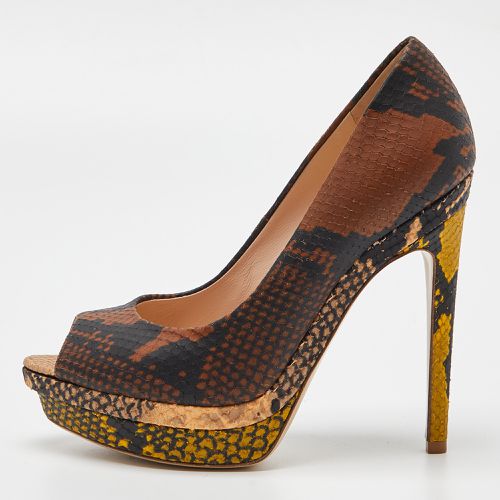 Python Embossed Leather Peep Toe Platform Pumps Size 35 - Fendi - Modalova