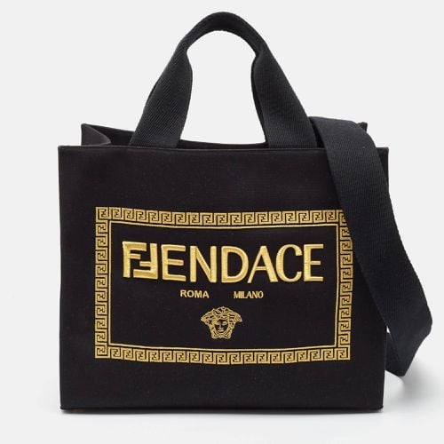 Gold Embroidered Canvas Medium Fendace Shopping Tote - Fendi x Versace - Modalova