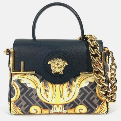 Brown PVC and Leather La Medusa Top Handle Bag - Fendi x Versace - Modalova