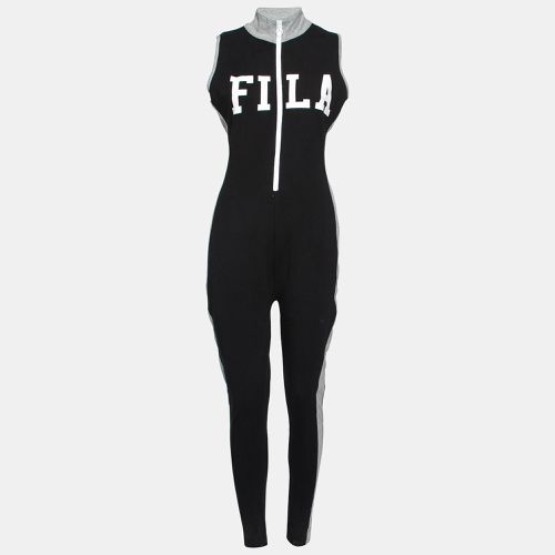 Grey Logo Printed Cotton Sleeveless Jumpsuit M - Fila - Modalova