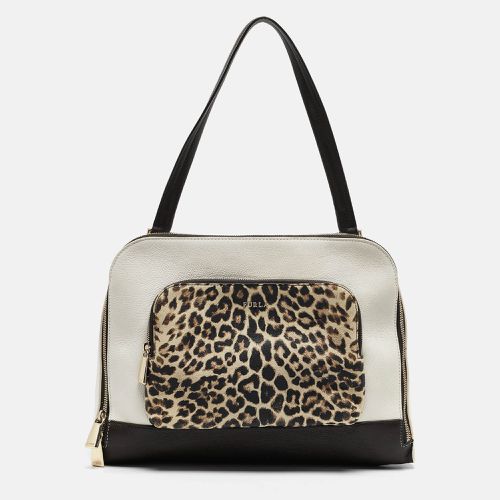 Leather Leopard Print Detail Satchel - Furla - Modalova