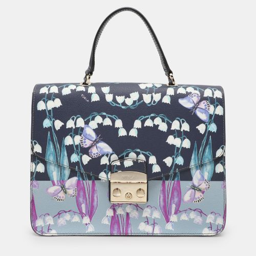 Flower and Butterfly Print Coated Canvas Metropolis Top Handle Bag - Furla - Modalova