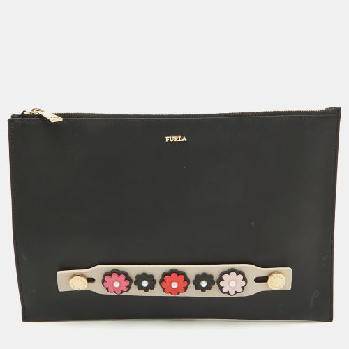 Leather Floral Handle Flat Zip Pouch Clutch - Furla - Modalova