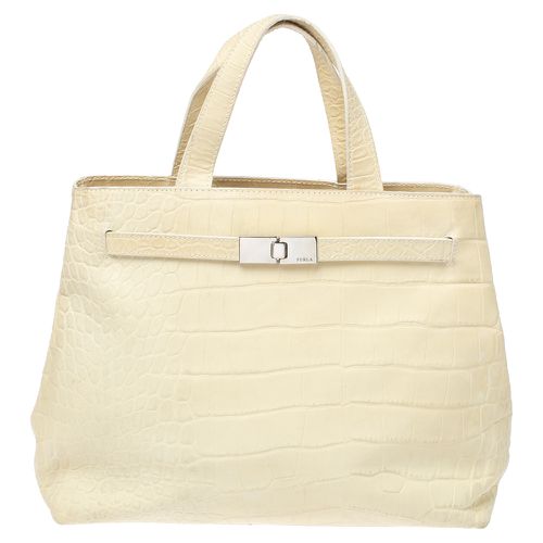 Light Croc Embossed Leather Presslock Tote - Furla - Modalova