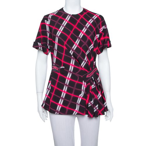 Plaid Pattern Printed Crepe Waist Inset Tie Detail Top M - Kenzo - Modalova