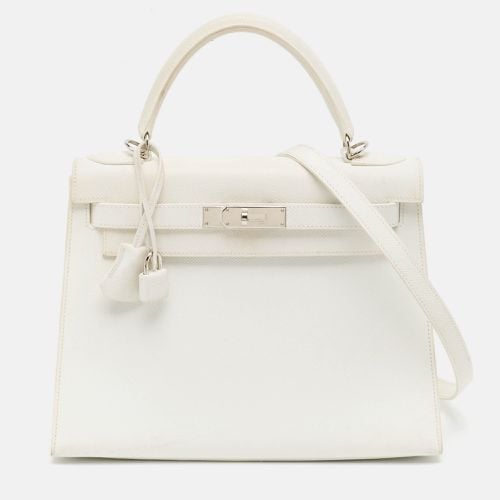 Blanc Epsom Leather Palladium Finish Kelly Sellier 28 Bag - Hermes - Modalova