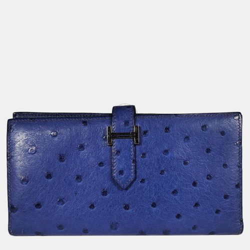 Hermes Blue Ostrich Bearn Wallet - Hermes - Modalova