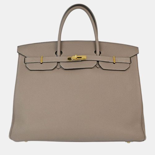 Tourterelle Gray Taurillon Clemence Birkin 40 Handbag - Hermes - Modalova