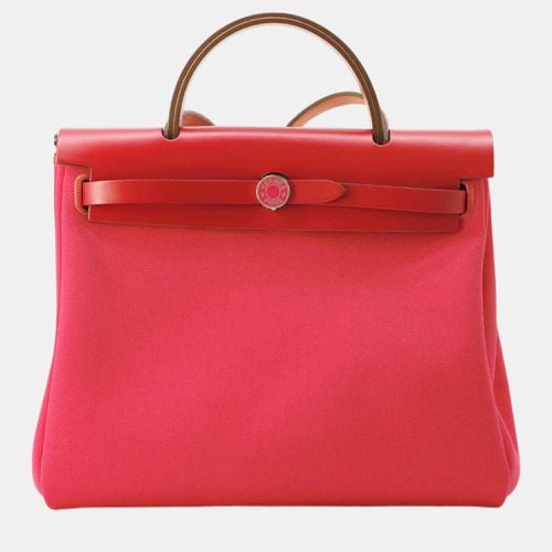 Herbag zip Rose Mexico/Rouge Piman Toile H Vache Hunter Leather Size PM - Hermes - Modalova