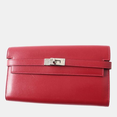 Kelly Wallet Box Calf Rouge Grenat Leather - Hermes - Modalova