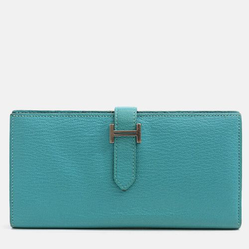 Leather Chevre Turquoise Bearn Wallet - Hermes - Modalova