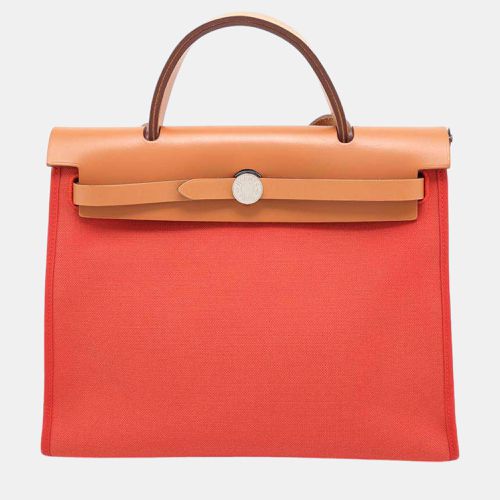 Herbag Zip Orange/ Toile Military Vache Hunter Leather Size Pm - Hermes - Modalova