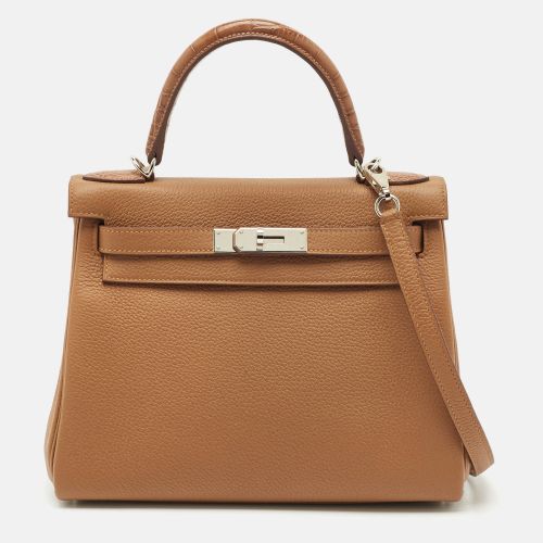 Hermès Gold Matte Alligator and Togo Leather Palladium Finish Kelly Retourne Touch 28 Bag - Hermes - Modalova