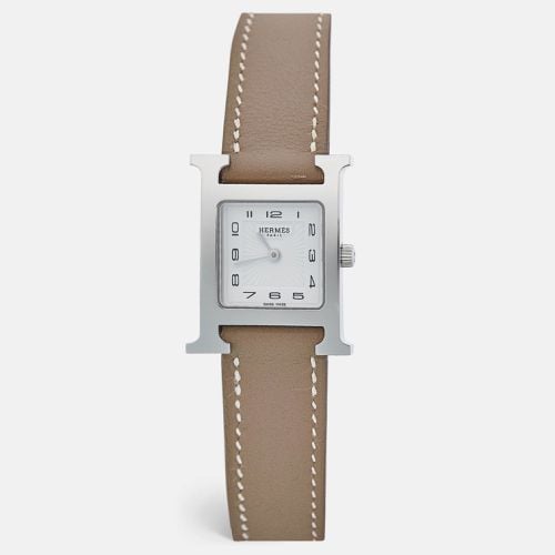 White Stainless Steel Leather Heure H HH1.210 Women's Wristwatch 21 mm - Hermes - Modalova