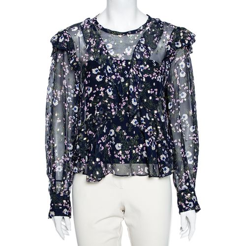 Floral Printed Silk & Lurex Ruffle Trimmed Blouse S - Isabel Marant - Modalova