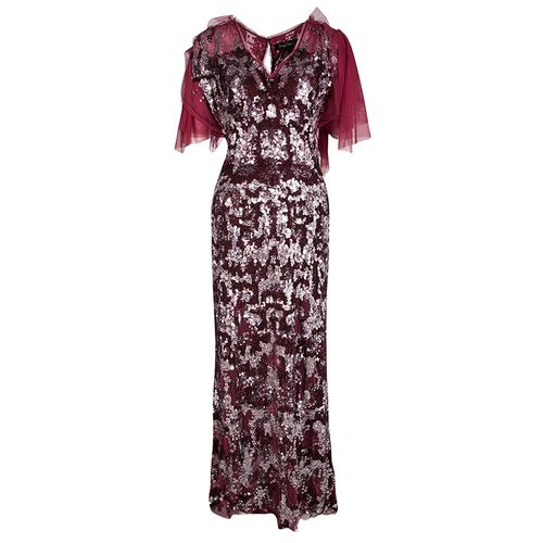 Sequin Embellished Ruffled Sleeve Maxi Dress L - Jenny Packham - Modalova