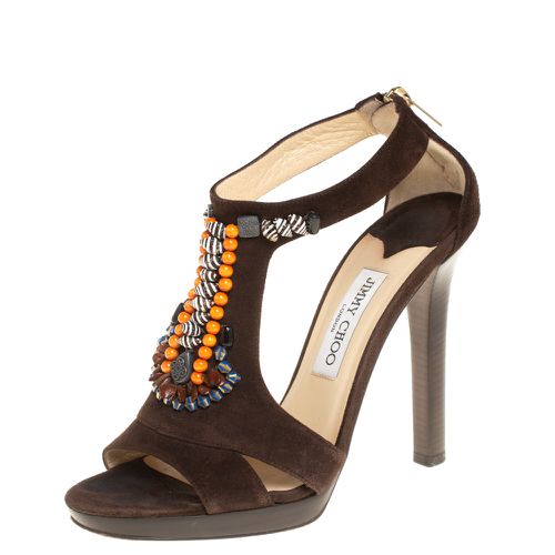 Suede Beaded T-strap Tribal Sandals Size 38.5 - Jimmy Choo - Modalova