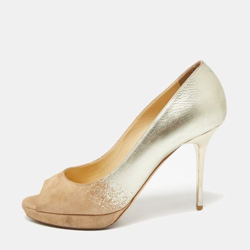 Gold Suede and Leather Peep-Toe Platform Pumps Size 37.5 - Jimmy Choo - Modalova