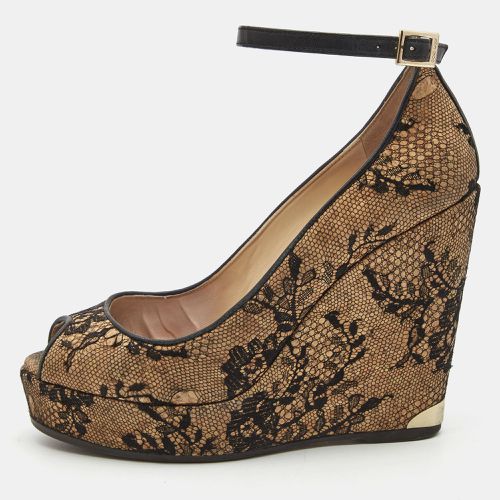 Brown/Black Cork and Lace Wedge Ankle Strap Pumps Size 38 - Jimmy Choo - Modalova