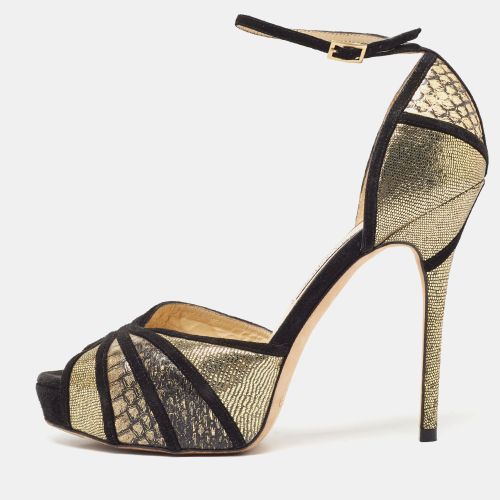 Black Suede and Gold Python Leather Kalpa Ankle Strap Sandals Size 39.5 - Jimmy Choo - Modalova