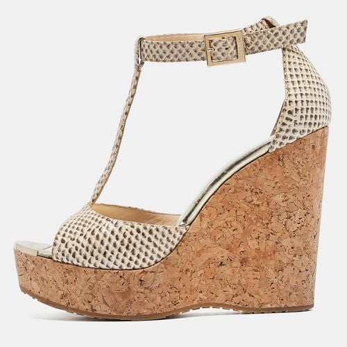 Two Tone Embossed Snakeskin Pela Wedge Sandals Size 38.5 - Jimmy Choo - Modalova