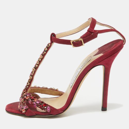 Fuchsia Shimmer Suede Crystals Embellished Sandals Size 36 - Jimmy Choo - Modalova