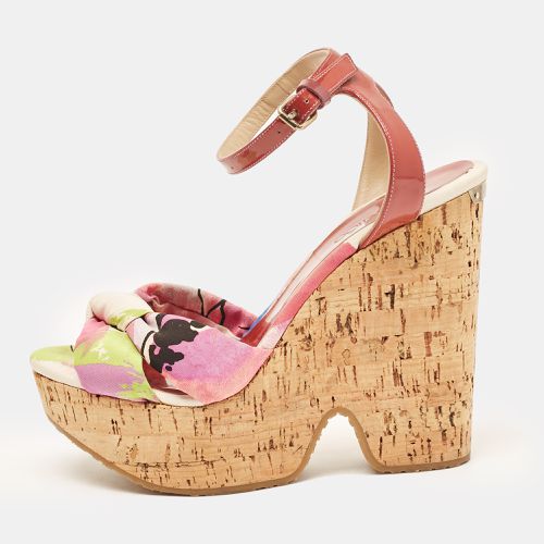 Patent Leather and Gleam Printed Fabric Cork Wedge Sandals Size 38.5 - Jimmy Choo - Modalova