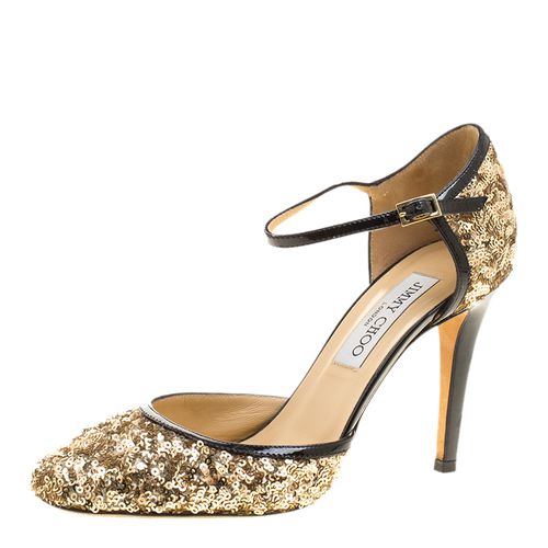 Metallic Sequin and Leather Tessa Ankle Strap Sandals Size 36.5 - Jimmy Choo - Modalova